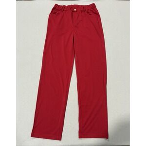 Womens XL Long Elastic Waist 4 Way Stretch‎ Dress Pants Pull On Belt Loops Red